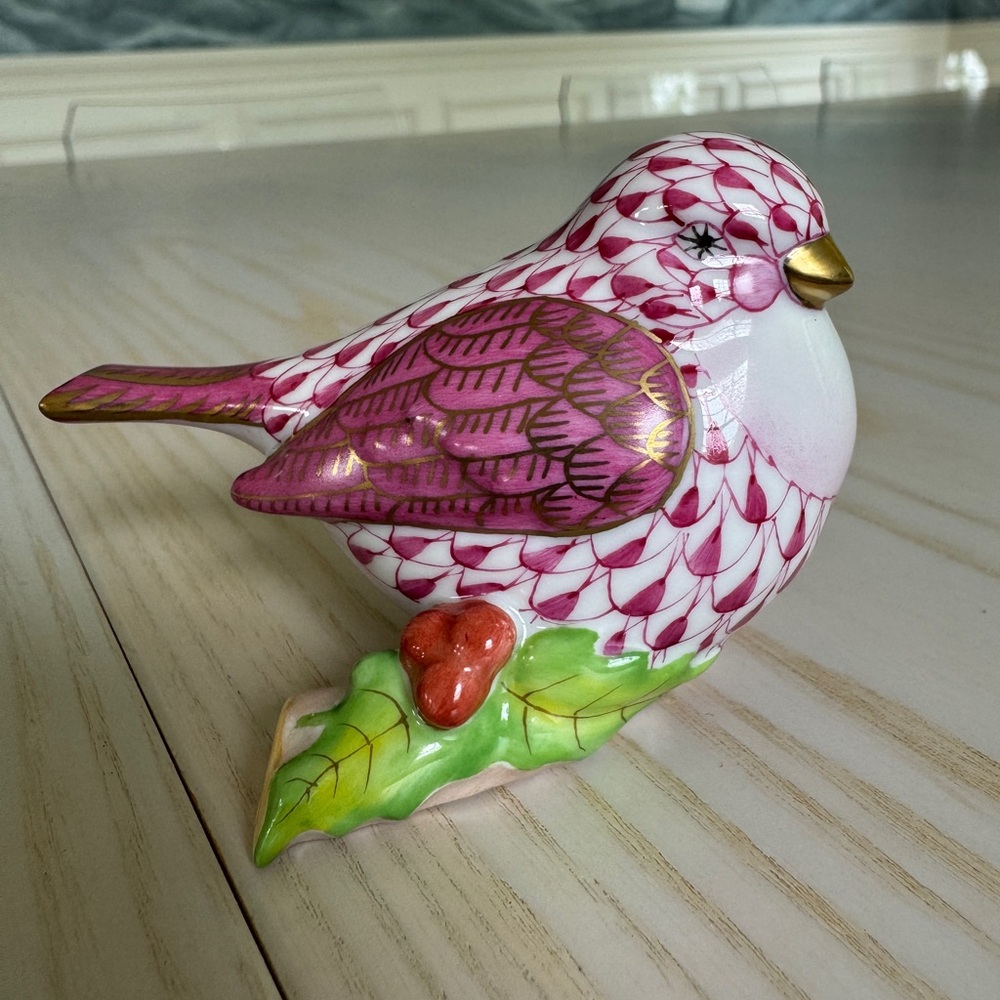 Herend Little Bird on Holly Porcelain Figurine